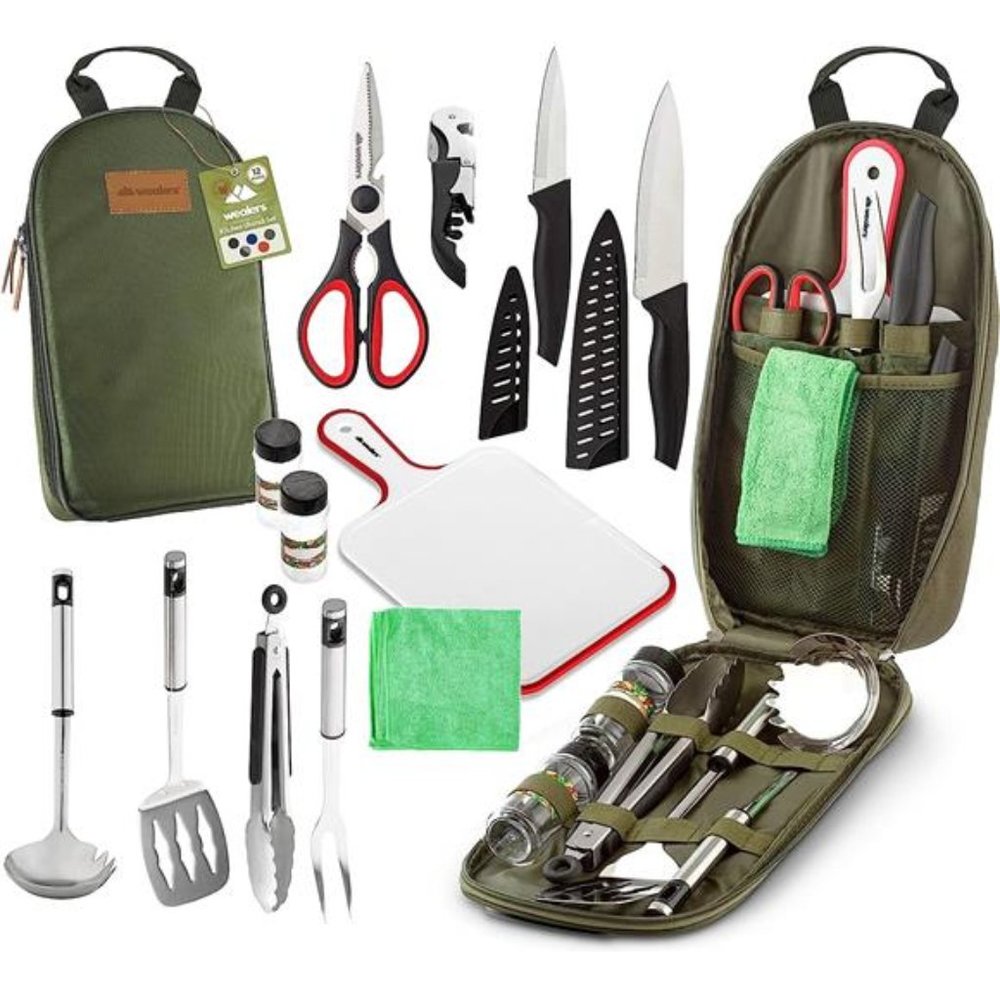 12 Piece Camp Kitchen Cooking Utensil Set Travel Organizer Grill Accessories